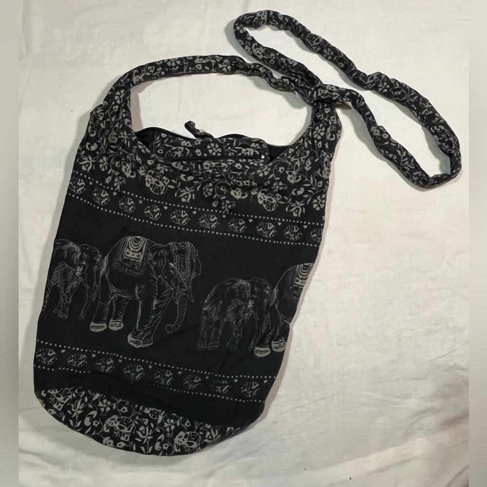 Black Elephant Print Crossbody Tote Bag - Unbranded